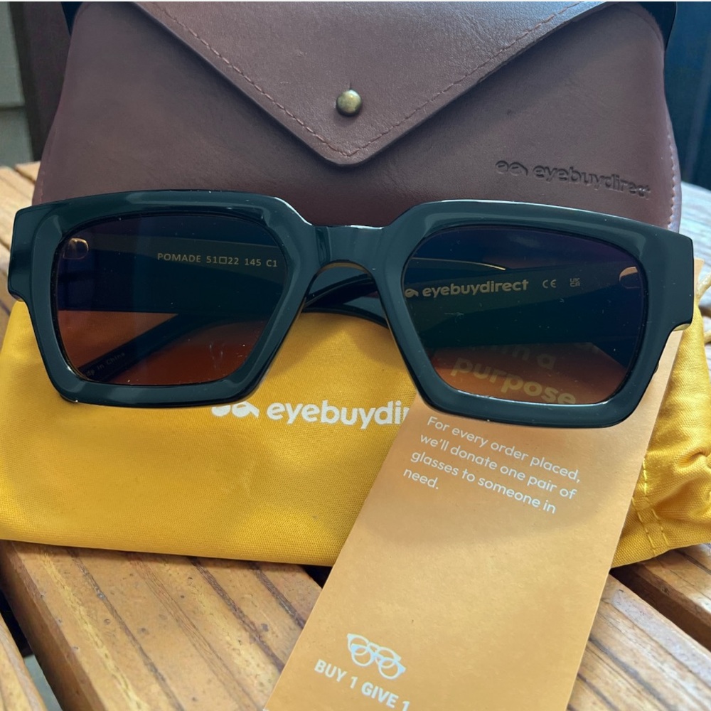 NEW Eyebuydirect‎ Pomade Sunglasses Black 51-22-145 w/ Case & Pouch